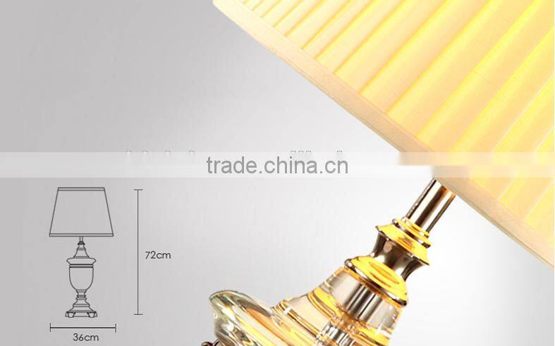 Silver plated hardware lamp base crystal table lamp with whith fabric lampshade