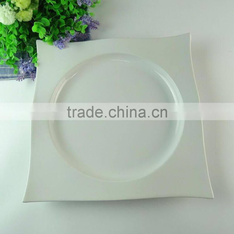 Porcelain dinner plate square plate with decal design, cheap white porcelain plate