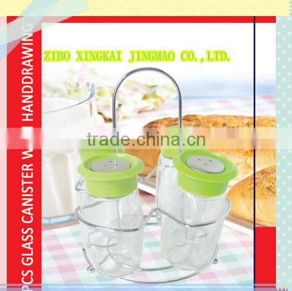 2pcs glass spice set with metal rack