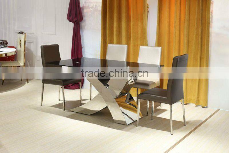 New Metal Base Tempered Glass Dining Table Modern Design