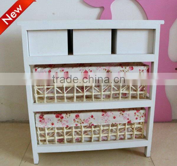 wooden home furniture / wood storage cabinets with woven baskets