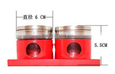 red coating glass spice magnetic jar with metal lids