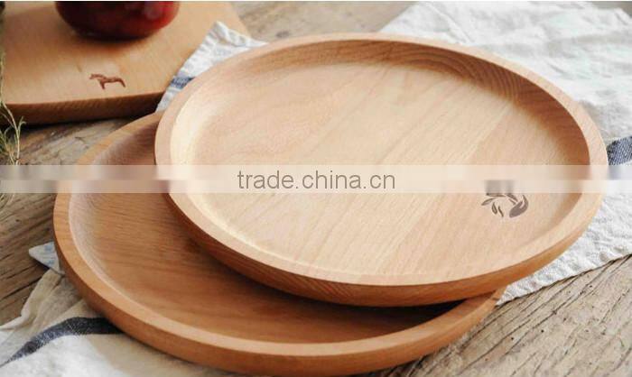 Food Serving Non-slip Round Shape Wooden Tray