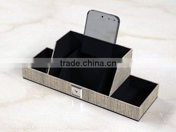 3 Compartments Faux Leather And Linen Flocking Cell Phone Charging Organizer