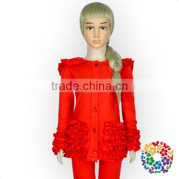 Girls Ruffle Red Fleece Hoodie Long Sleeve Button Up Plain Hoodie