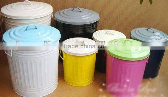Trash Bin galvanised metal small dustbin 'set' rubbish/garbage can