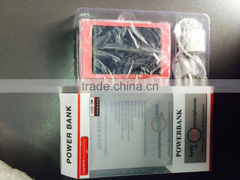 High quality Solar power bank capacity 10000mAh with AC charger and USB cord for mobile phones and USB devicecs