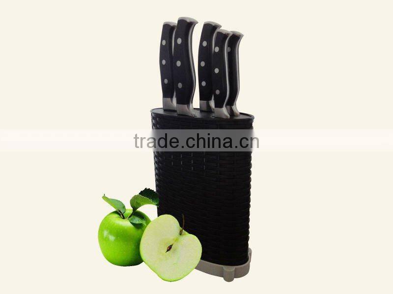 5 pieces stainless steel kitchen knife set with plastic block