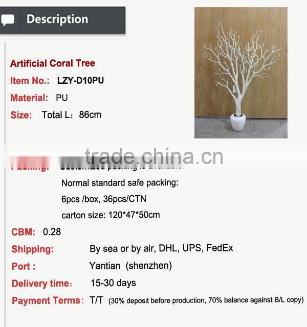 Factory direct hot sell artificial dry tree branch wedding centerpieces coral tree