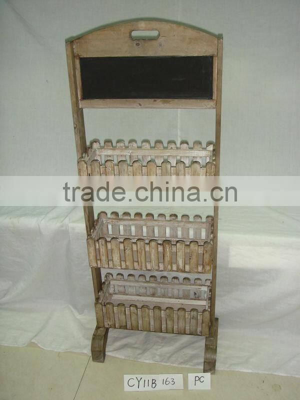 2 tiers Antique Wood Flower Display Stand with blackboard