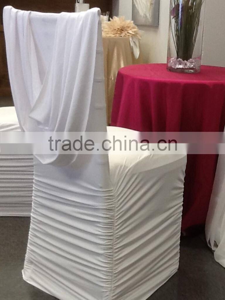 Luxury New Design Ruched Ruffled Lycra Spandex Chair Cover with Valance at Back for Wedding Decor