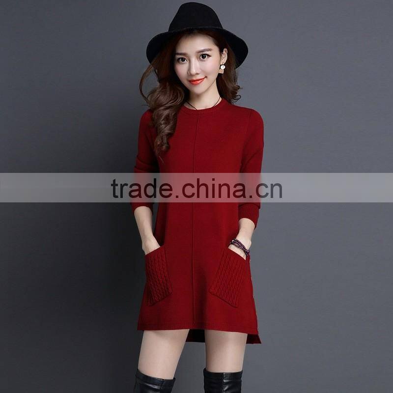 2016 hot sale fashionable pink lady long sleeve patchwork women wool sweater