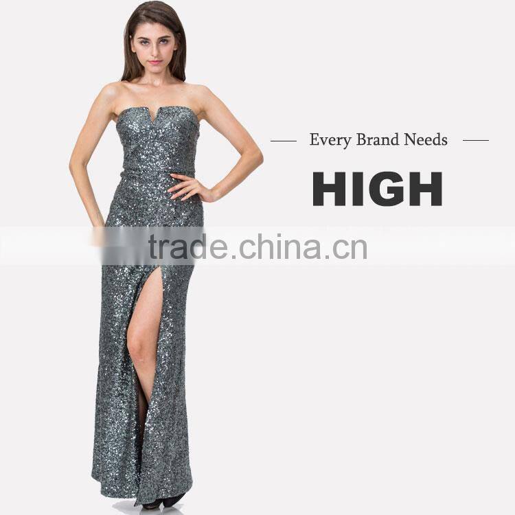 2017 Guangzhou factory women clothing sequin prom dress model