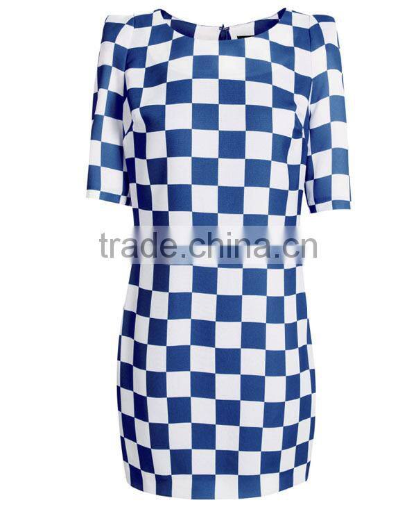 Women's your own brand designer ladies' close fit grid printed corporate dresses
