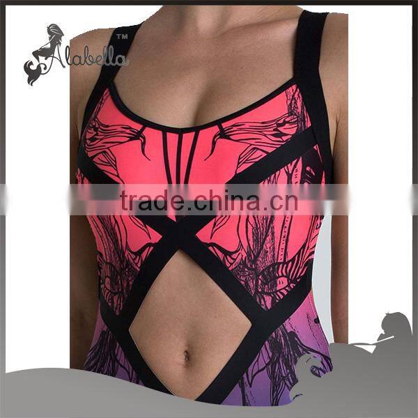 Sublimation swim suit also features a keyhole cut-out design at front