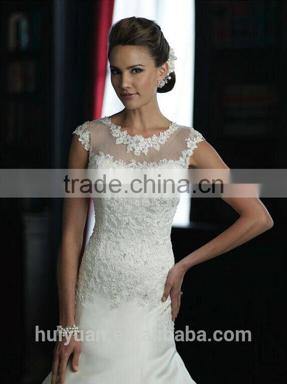 White round neck sleeveless embroidery designs for wedding dress