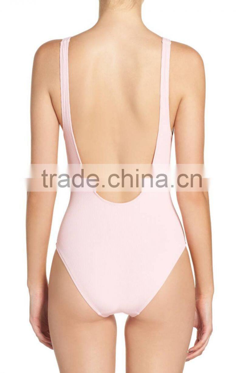 One Piece Swimsuit Scooped Neck Lined Women High Cut Legs Low Cut Back Style Swimwear Customize Polyamide Spandex Womens Active