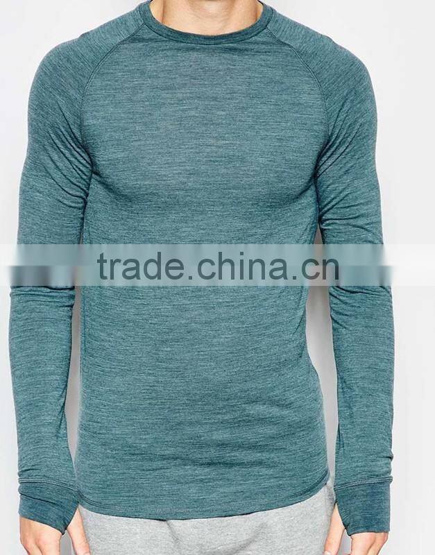 Heather Green Mens Loungewear Stylish Muscle Fit T-Shirt with Thumbholes Blank Long Sleeve Raglan T Shirt Plain Gym T Shirt