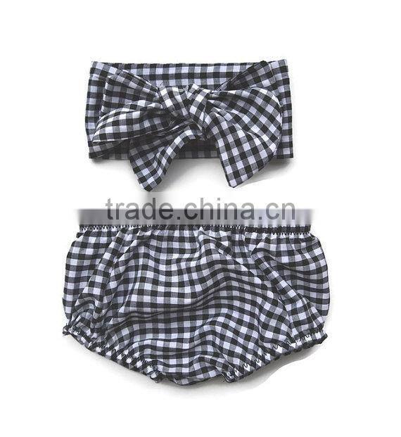 Soft Children Clothing Wholesale Cotton Baby Diaper Cover Bloomers Baby Girl Gingham Underwear With Baby Headband