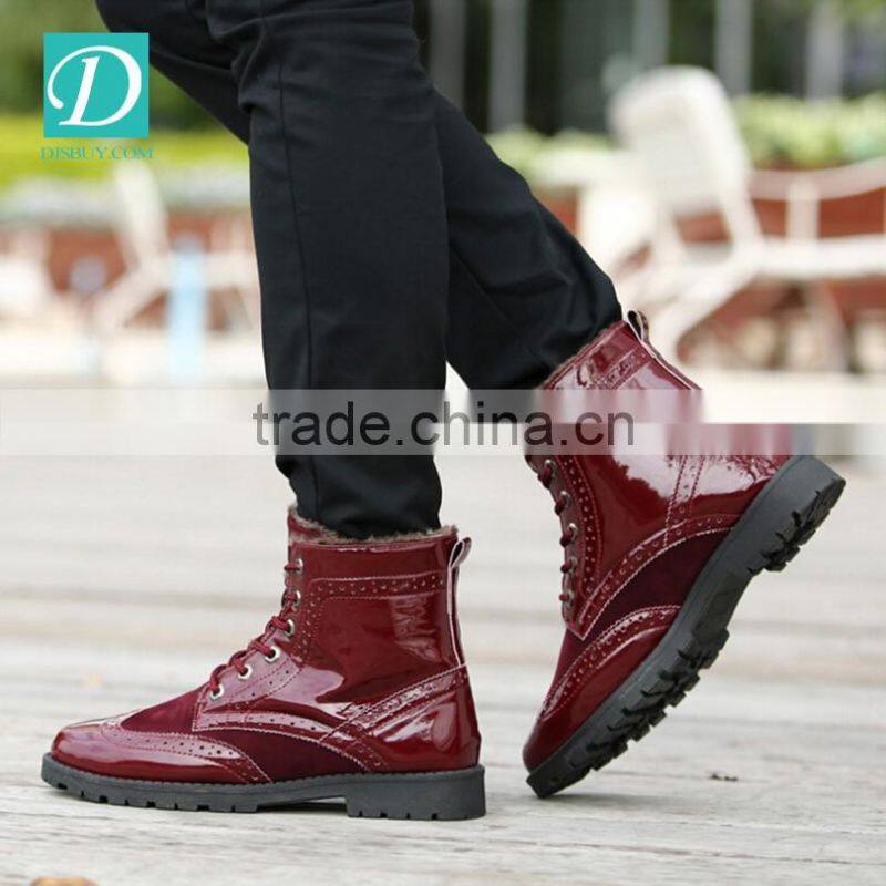 New Boots Mens Casual Patent Leather Winter Round Toe Martin Boots