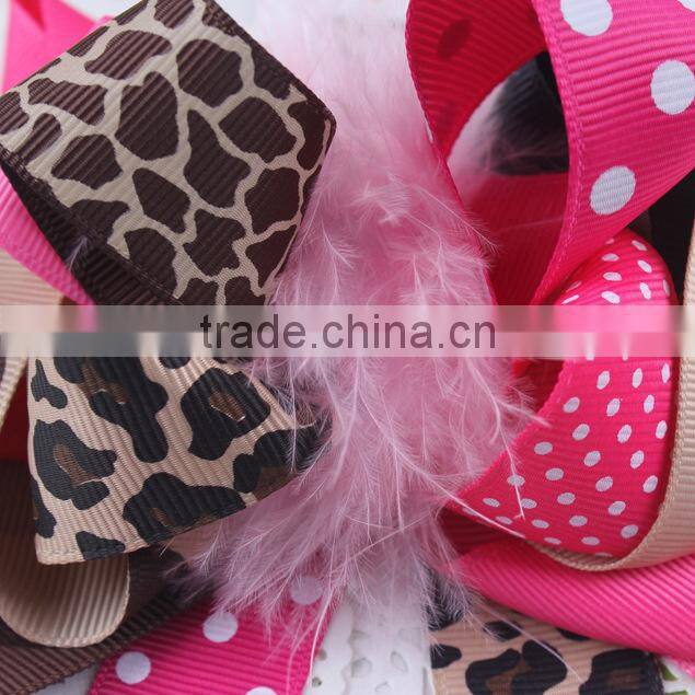 Multi ribbons with feather party bow feather hair clips Bowknot baby hair accessories headwrap hair ribbon headbands in stock