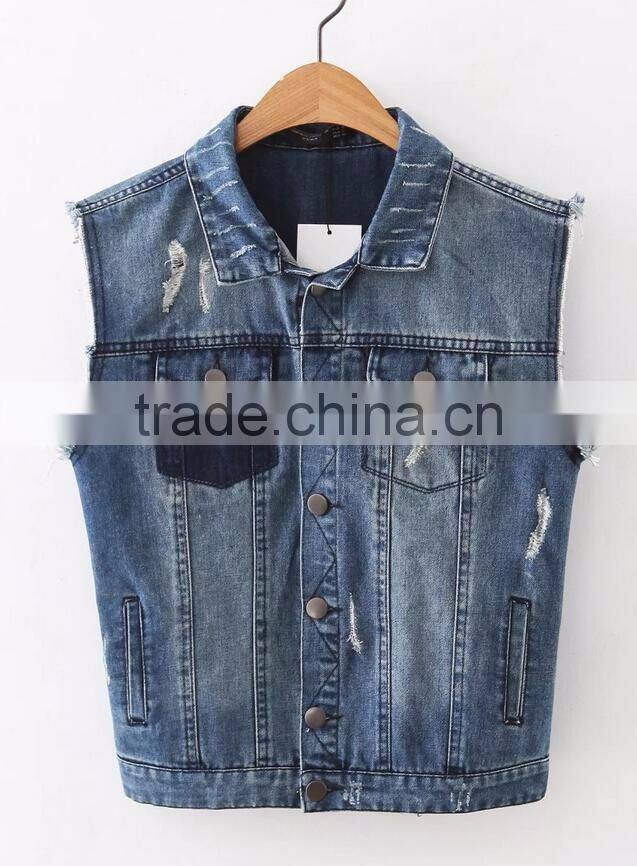 Runwaylover EY1065C Hot Sale 2017 Ladies Fashion Sleeveless Denim Jackets