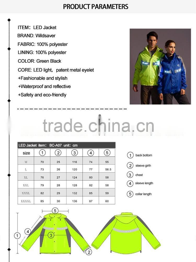 Cool mens night sport led shining warning running jacket
