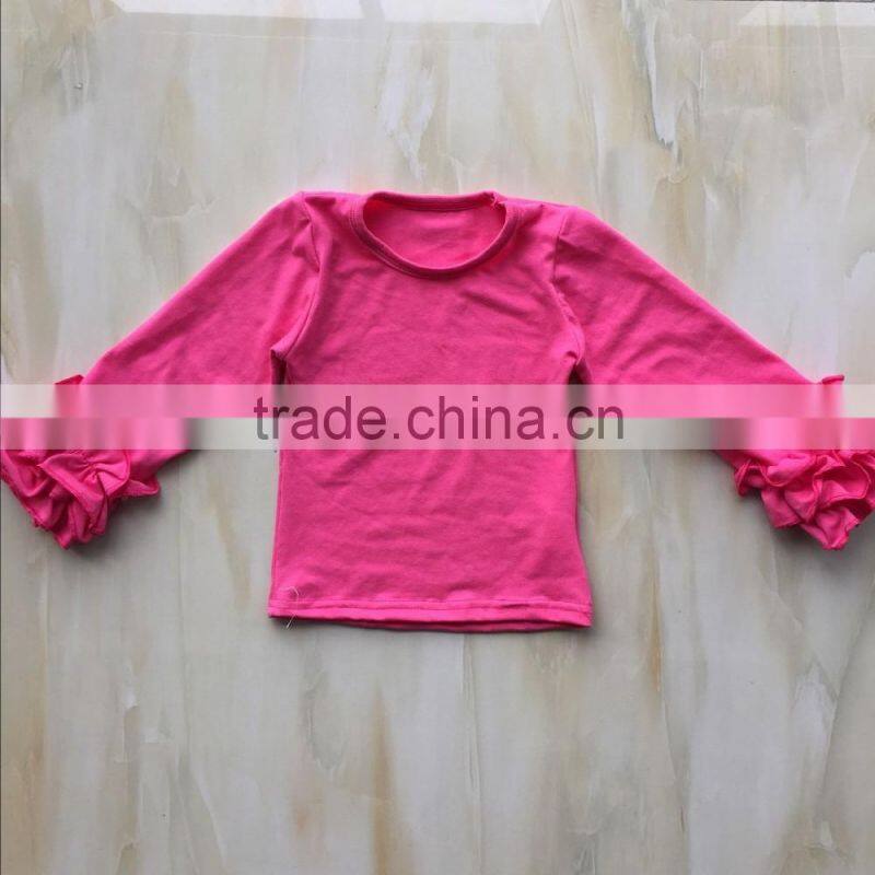 XF-033 Wholesale children's boutique clothing kids plain ruffle blank icing raglan girls long sleeve boutique kids shirts