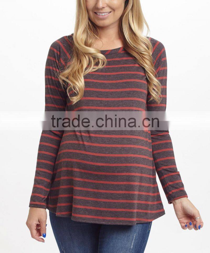 2016 New Maternity Tops With Coral And Charcoal Stripe Maternity Tee Long Sleeve Women Wear WT80817-42