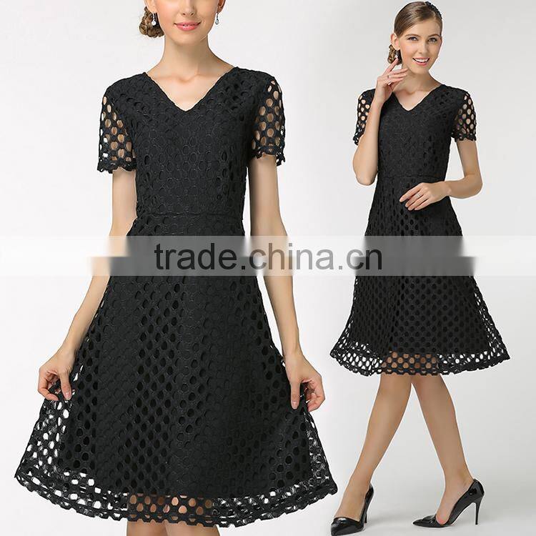 OEM fashion latest black dresses , lace wholesale women dresses summer