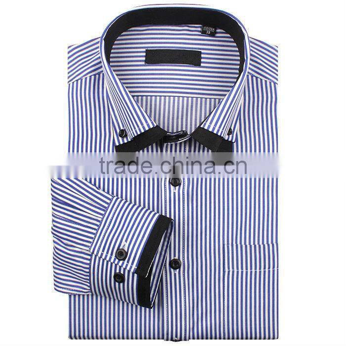 100%cotton high quality long sleeve purple striped mens casual shirts with double collar and one pocket