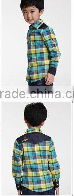 100% cotton fashion long sleeve yarn dyed check shirts for boys with one pocket