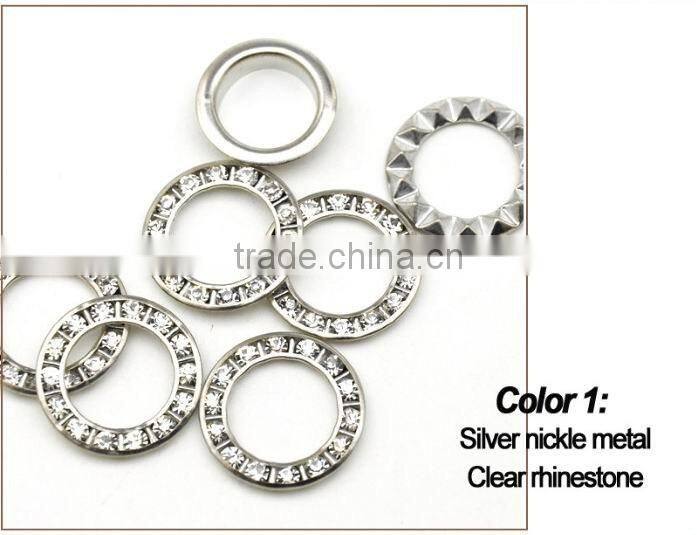 5 colors 22mm big round metal brass rhinestone eyelets crystal diamond grommets glass eyelets RE-22mm