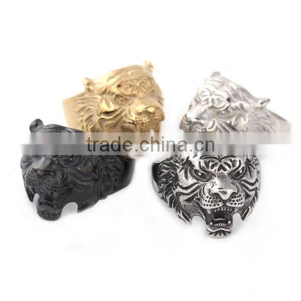 Titanium Steel Unadjustable Rings Gold Plated Tiger Animal