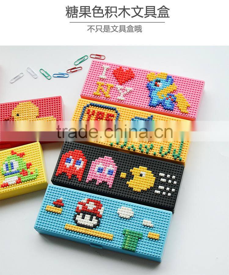 Novel Creative Simple logo custom DIY block school student plastic pencil box case
