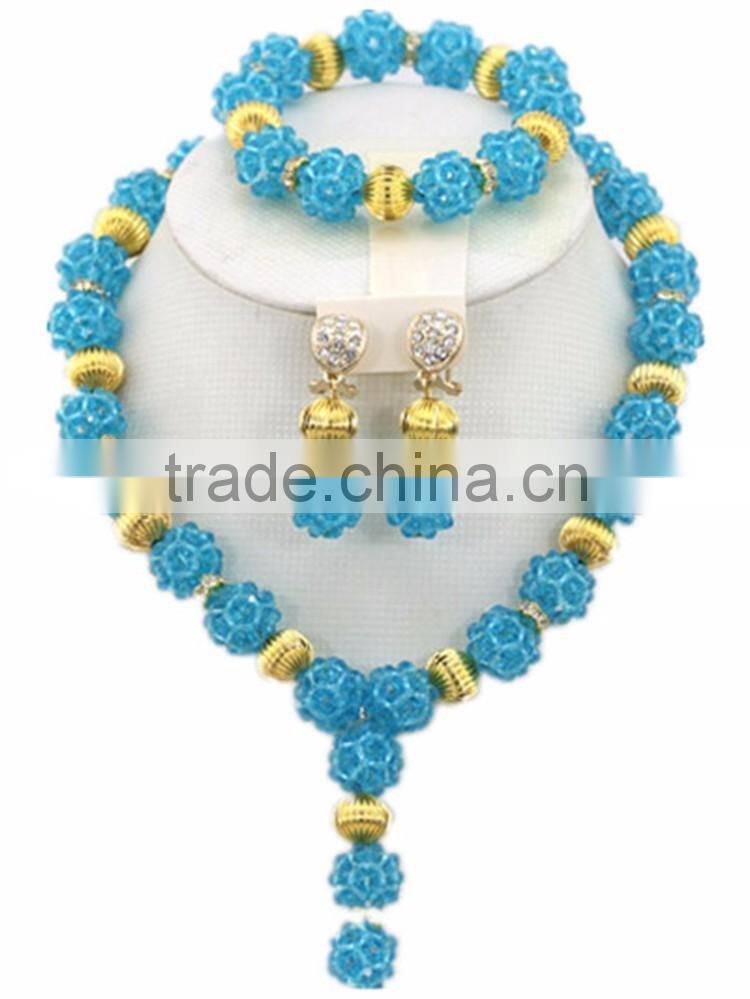 Gold-Plated Ball Crystal Beads Y shape Necklace African Jewelry Set