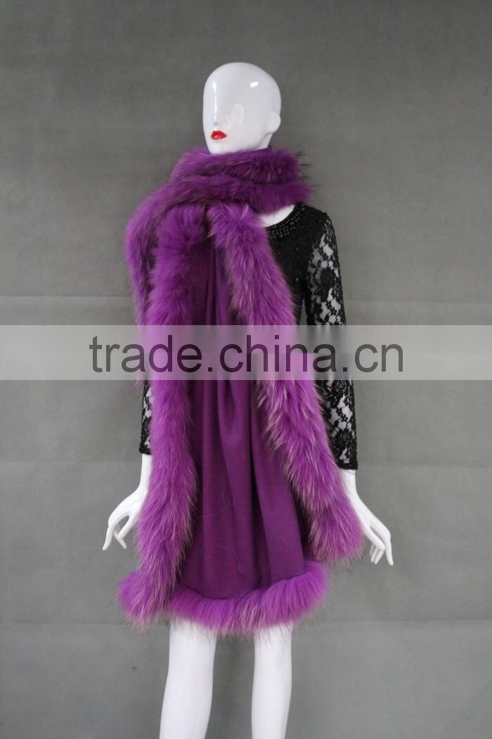 Wholesale Ladies Latest Cashmere Shawl & Fur Cape With Raccoon Fur Trims