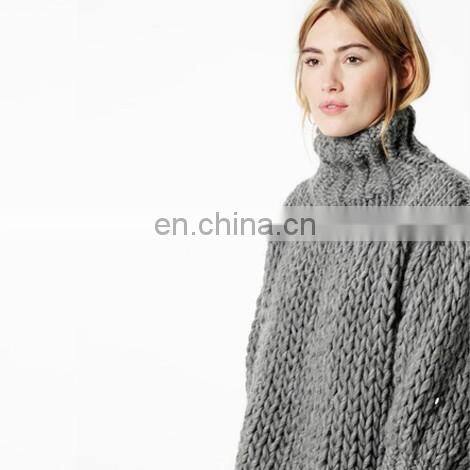 Women Woolen Handmade Kintted Pullover Oversized Chunky Turtleneck Sweater