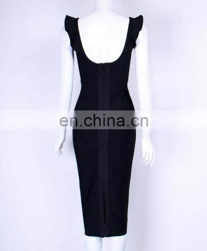 Amigo 2017 new style sleeveless Lotus leaf collar backless sexy bandage dress midi evening dresses for women party wear