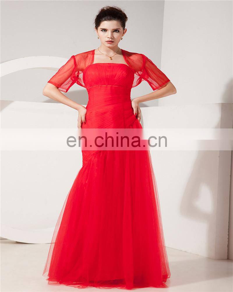 Red Evening Gowns Tulle Strapless Floor Length Lace-up Mother Of The Bride Dress With Jacket