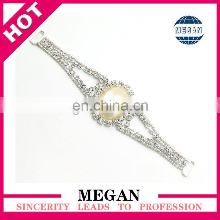 Sliver Rhinestone Connector with big pearl for bikini&crystal headband connector
