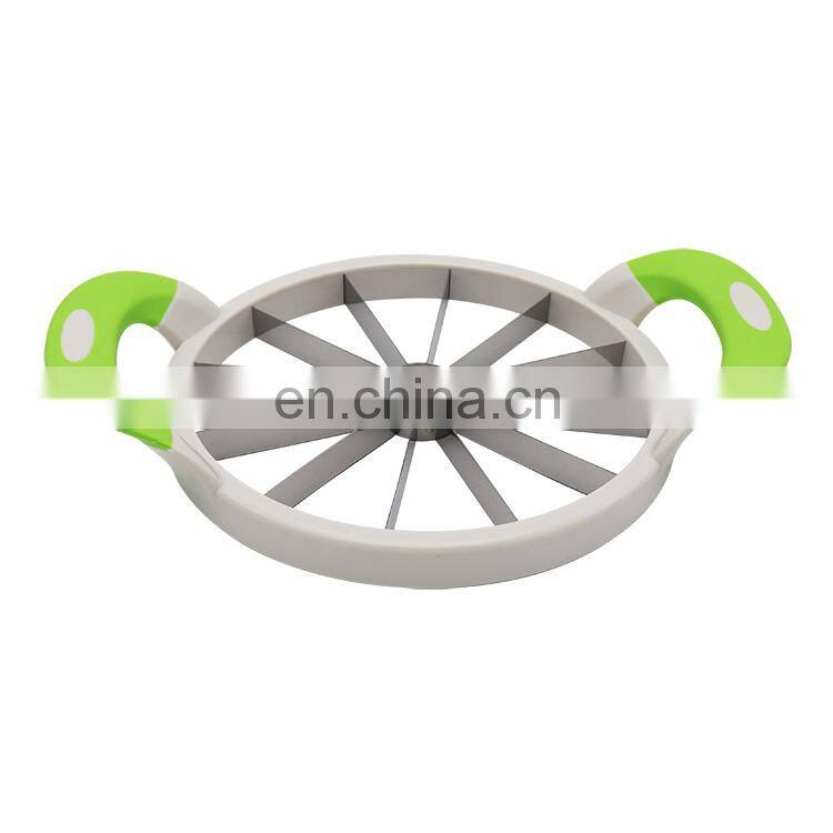 Hot selling kitchen plastic watermelon cutter manual slicer stainless steel melon slicer with Comfort Silicone Handle