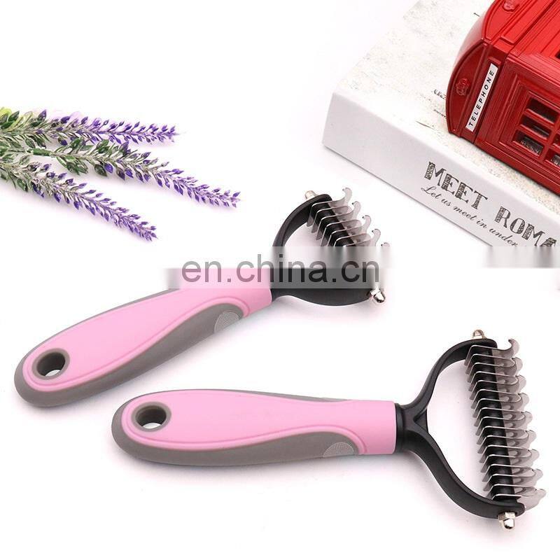 Pet Grooming Tool 2 Sided Undercoat RakeTangles Hair Remove Dog Knot Brush