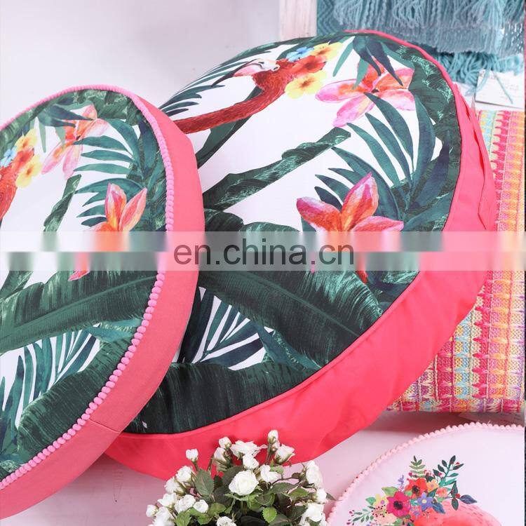 China supply custom high quality T-spun round shape flamingo toucan print pillow seat cushion