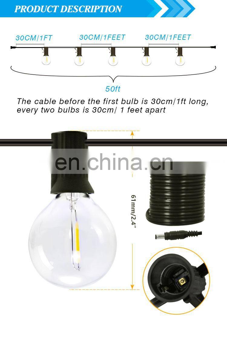 Brimax G40 Outdoor Garden String Lights 50ft Garden Patio Led String Light Outdoor