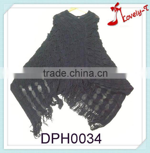 New design fashion crochet knit poncho sweater pattern with tassels