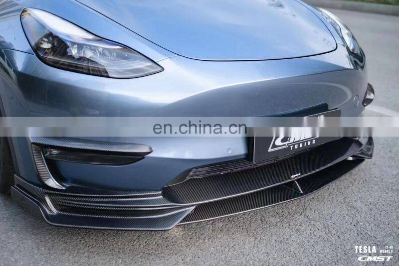 Runde Carbon Fiber Material For Tesla Model Y CMST Style Body Kit Hood Front Lip Side Skirts Rear Lip Spoiler
