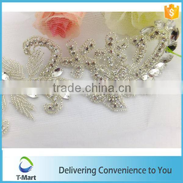 embroidery crystal rhinestone applique for weeding dress