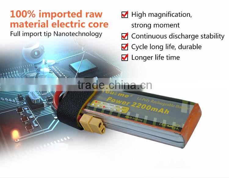High discharge rate rechargeable battery 2200mah 7.4V