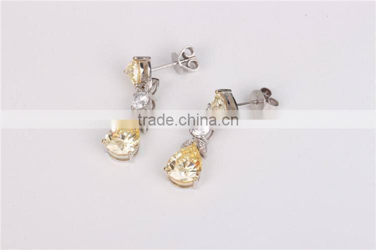 High Polished Gold plated crystal Zircon silver earrings